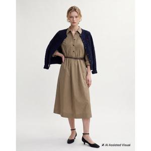 헤지스 여성 26FW 핀턱 긴팔 원피스 카키 (벨트 set) HSDR6D901K2