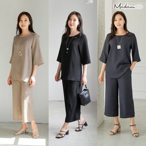 마담4060 썸머 쿨링 슬림핏 데일리 웨어 풍기인견 반팔팬츠 세트-ZHSET2405001-