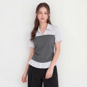 [올리비에스클로젯] 배색 레이어드 스트라이프 반팔 셔츠_O2607BL106B