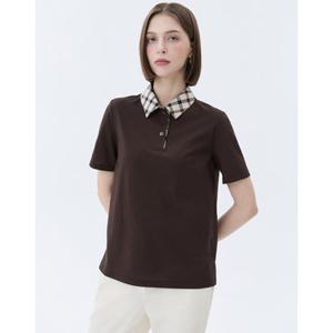 닥스 여성 25SS 가격인하스테디셀러면브라운 체크 배색 반소매 카라 티셔츠 WKTS5BU02W3