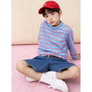 [26FW 10%][빈폴키즈] 세미오버핏 멀티 스트라이프 긴소매 티셔츠  블루 (BI6841U08P)