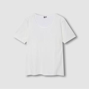 [JAJU/자주] 여 슬럽 U넥 반팔 티셔츠_화이트