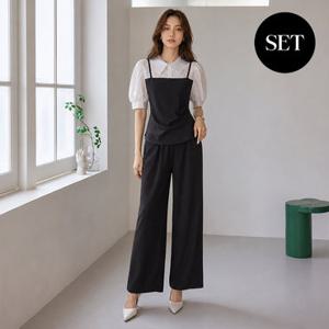[커스텀에이블] 엠보 뷔스티에 블라우스 밴딩팬츠 2종세트_T2604SE010B