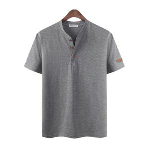 [위즈아이]빅사이즈2XL 3XL 남성 가죽와펜 헨리넥 반팔티 NR553T