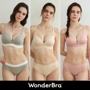 [Wonderbra] 볼륨스포츠 아웃밴드 브라팬티 6종 멜란지그레이+핑크+라이트베이지 WBW6O010203_T