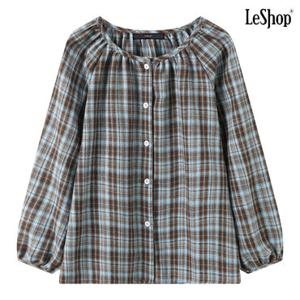 [택가 69,000원][르샵] 체크 패턴 셔링 라운드 블라우스 (DQ3BA003A)