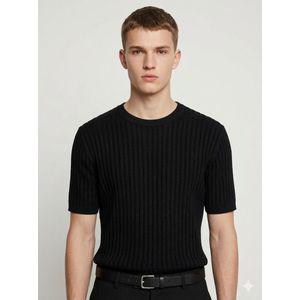 질스튜어트뉴욕 맨 블랙 플리츠 투톤 라운드 니트 JNSW4B015BK