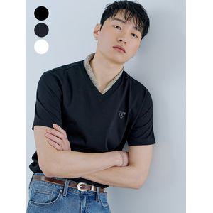 게스 [CORE] 유니 V넥 미니 빗살 삼각 반팔 티셔츠 MQ2K8431