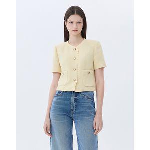 질스튜어트뉴욕 우먼 라이트 옐로우 포켓배색 면혼방 반팔트위드자켓 WJJA4B450Y1