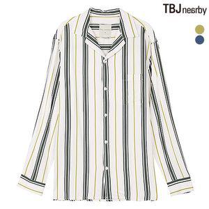 티비제이 남성 레이온 루즈핏 쿠반카라 스트라이프 셔츠(T191SH130P)