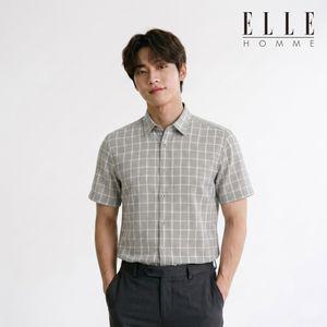 엘르 옴므 남성 린넨 폴리 윈도 체크 캐주얼핏 반팔셔츠 74873