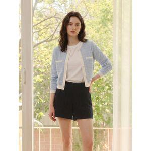 질스튜어트뉴욕 우먼 라이트블루 포켓 라운드넥 코튼혼방 트위드가디건 JSSW4B170B1