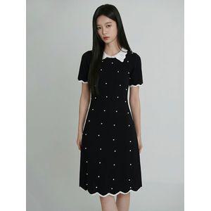 샤틴 [SATIN] 레이스 카라 진주 니트 원피스 O262T960