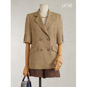 UNE[윈] [린넨][77까지] 린넨 유니크스티치 더블롱자켓
