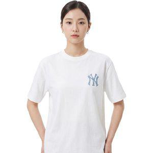 MLB 공용 데님라이크 모노그램 오버핏 반팔티 3ATSM0953-50IVS