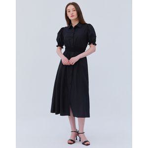 질스튜어트뉴욕 우먼 블랙 프릴 소매 나일론 혼방 반팔 셔츠형 롱원피스 JSDR4B380BK