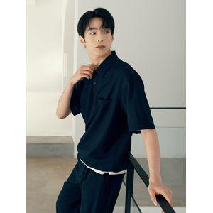 마인드브릿지 맨 [에어쿨] 메쉬 풀오버 세미 오버핏 반팔 셔츠 / 다크 네이비