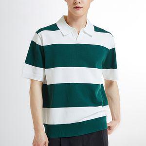 [스파오] [COOL] 오픈카라 스트라이프 반팔니트 (SPKWE25C08-O)
