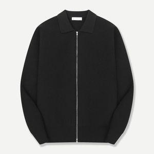 본 울 블렌드 세로 조직 카라 집업 가디건 블랙 BNEFSW825BK