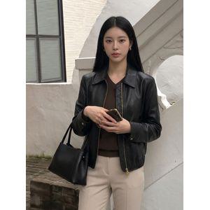 지센 비건레더 스탠카라 집업 자켓 LCJKO921
