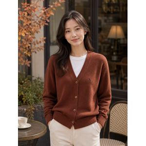 헤지스레이디스 여성 브라운 캐시미어 브이넥 가디건 HSSW4D901W2