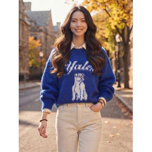 예일 헤리티지 댄 브러쉬 라운드 니트 블루 YD09KT0011BL