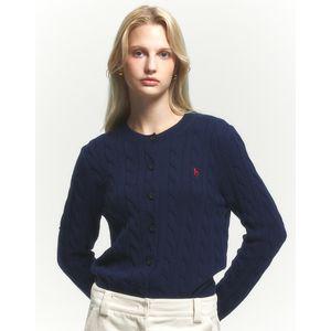 헤지스레이디스 여성 네이비 케이블 울100% 라운드넥 가디건 WSSW4DC94N2
