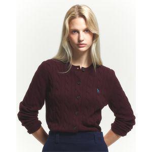 헤지스레이디스 여성 버건디 케이블 울100% 라운드넥 가디건 WSSW4DC94D2