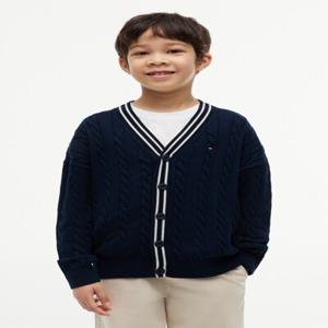 코튼 케이블 폴로 배색 가디건