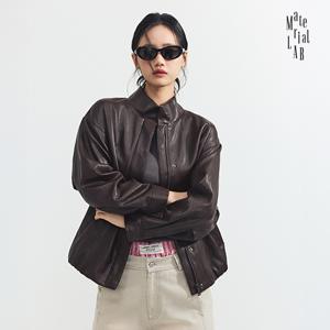 머티리얼랩 여성 퍼널넥 FAUX 레더 코쿤 자켓