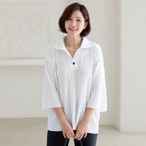 김여사  (무료배송) (빅사이즈)(신상)(-110) 플리츠 주름 카라 티셔츠 3TS607415 엄마옷 중년여성 50대 60