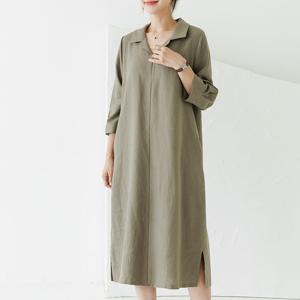 [데드라] (∼88size)[CLASSIQUE] 샤란린넨카라롱원피스 OPE3017