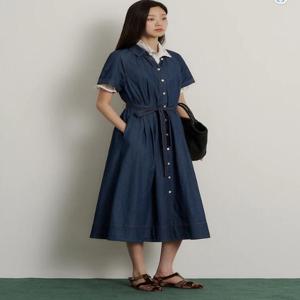 [빈폴레이디스] 데님 반소매 셔츠형 원피스 - 블루 (BF6571C73P) BF6571C73P