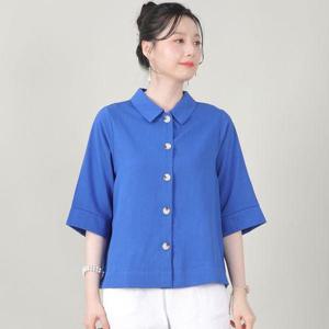 [애비뉴투지]엄마옷 레이온 인톤 카라 뿔단추 여성 여름 칠부 자켓형 블라우스 B07515