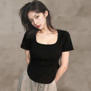 [다잇템]여성 슬림핏 미니멀리즘 사각넥 반팔티