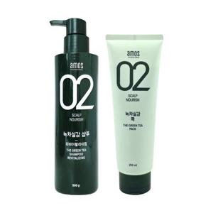[amos] 아모스 녹차실감 샴푸 리바이탈 라이징 500g+헤어 팩 250ml