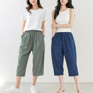여성 시원한 여름바지 인조인견 7부 배기팬츠 빅사이즈 밴딩 앞주름 포켓 통바지
