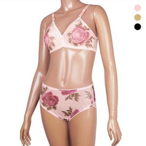 [바풀]DI 18501 꽃프린트 홑겹 노와이어 브라팬티세트 (85B~95B)