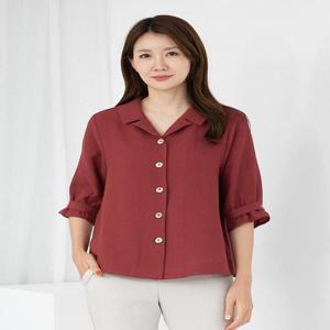 [모슬린]엄마옷 7부 셔링 오픈 카라블라우스 614FGH450 마담/중년여성/빅사이즈/50대/60대