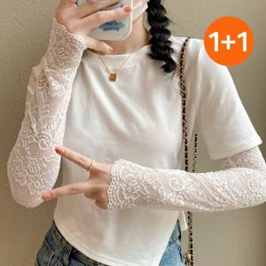 1+1 꽃무늬 레이스 시스루 팔토시 여성 운전 쿨토시 손등커버 골프 야외 스포츠 여름 자외선차단 쿨링 냉감