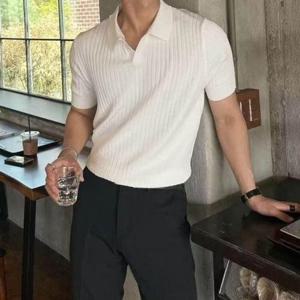 [모로엠] 남성 노버튼 브이넥 카라 반팔티 ON-TSH-QWFHPYEE