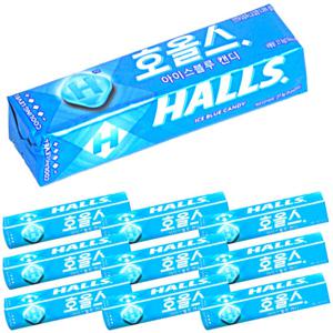HALLS 호올스 스틱 멘톨 사탕 졸음방지 캔디 아이스블루 10개
