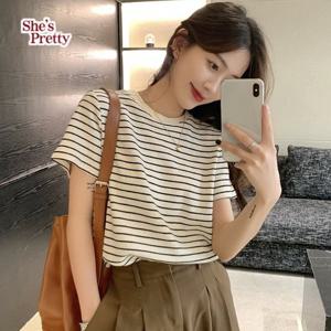 [쉬즈프리티] 일레트로스트라이프티셔츠