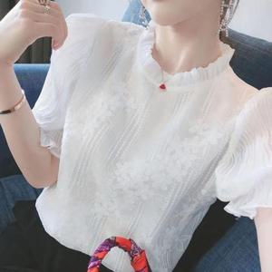 블리앙 자수 쉬폰 반팔 블라우스