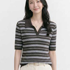 NK3693 여성 캐주얼 단가라 골지 카라 반팔 니트티