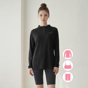 베이직엘르 여성인 블랙 반집업 래쉬가드 워터레깅스 세트 BEL-Z205K