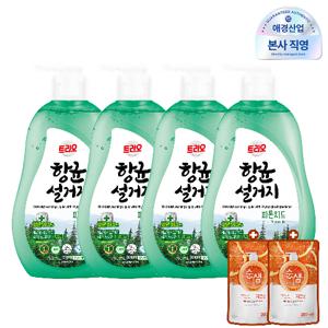 트리오 항균설거지 주방세제 750ml용기, 4개+순샘 구연산 자몽 200ml 증정, 2개