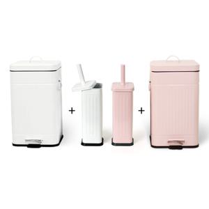 클래식 양철 사각휴지통(12L) + 사각 변기솔 세트 (화이트/베이비핑크 택1)