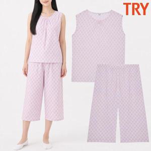 [트라이]트라이 여성 60수 순면잠옷 아사면 민소매 나시 7부 파자마 얇은 여름 홈웨어 세트