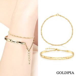 ★8월 혜택★ [골드피아] 18K 오로라 2mm 볼륨 팔찌 + 알로하 뱅글 팔찌